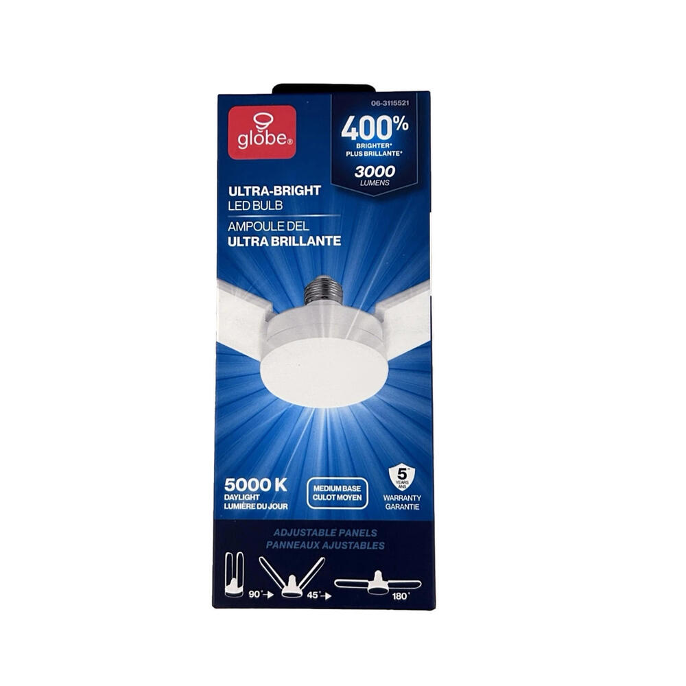 Globe Ultra Bright Led Bulb 5000k Daylight Adjustable Panels 30w Garage New
